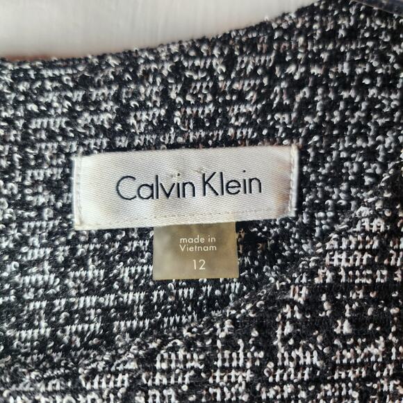 Calvin Klein Womens‎ Bell Sleeve Dress Size 12 Black White Houndstooth Plaid - Picture 3 of 8